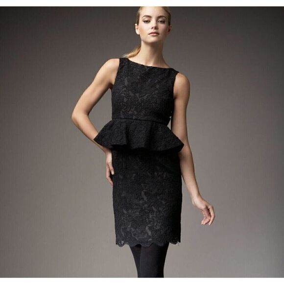 Alice + Olivia Josephine Black Silk Lace Peplum Cocktail Dress size 2 - Picture 1 of 7